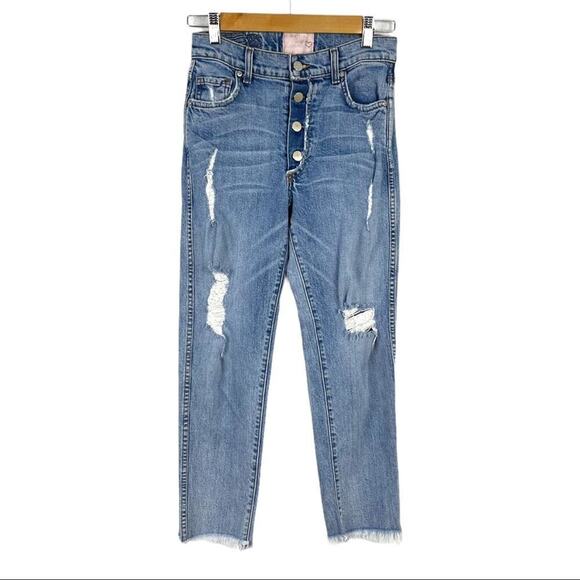 Revice Dream Fit Button Fly Straight Crop Distressed Raw Hem Jeans 27 - Picture 4 of 16